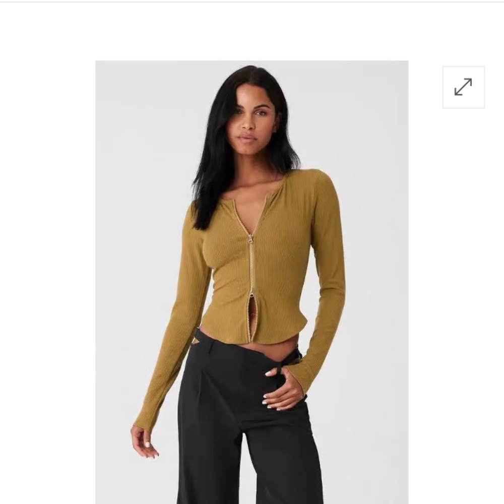 ‼️SOLD‼️ ALO Yoga Ribbed Stardust Long Sleeve Jacket in Golden Olive Branch med - Picture 1 of 4